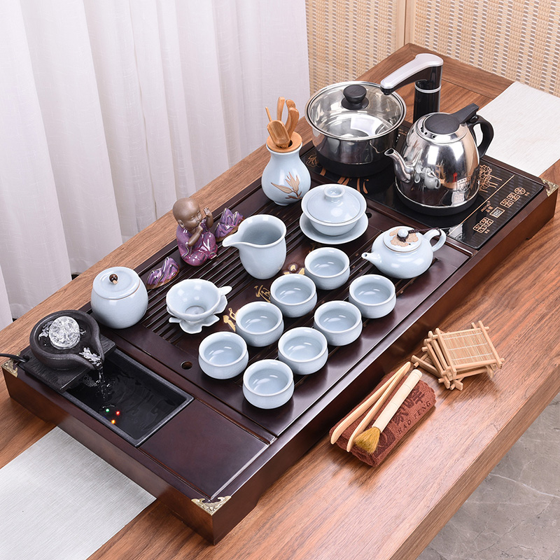 Kung fu tea set home your up ceramic teapot four unity modern electric furnace solid wood tea tray