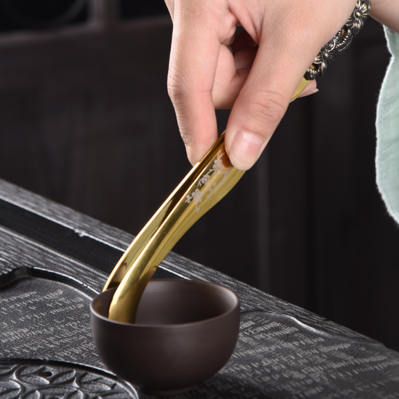 Copper tea six gentleman 's tea set suit household accessories contracted bamboo went tea tea spoon ChaGa ChaZhen furnishing articles