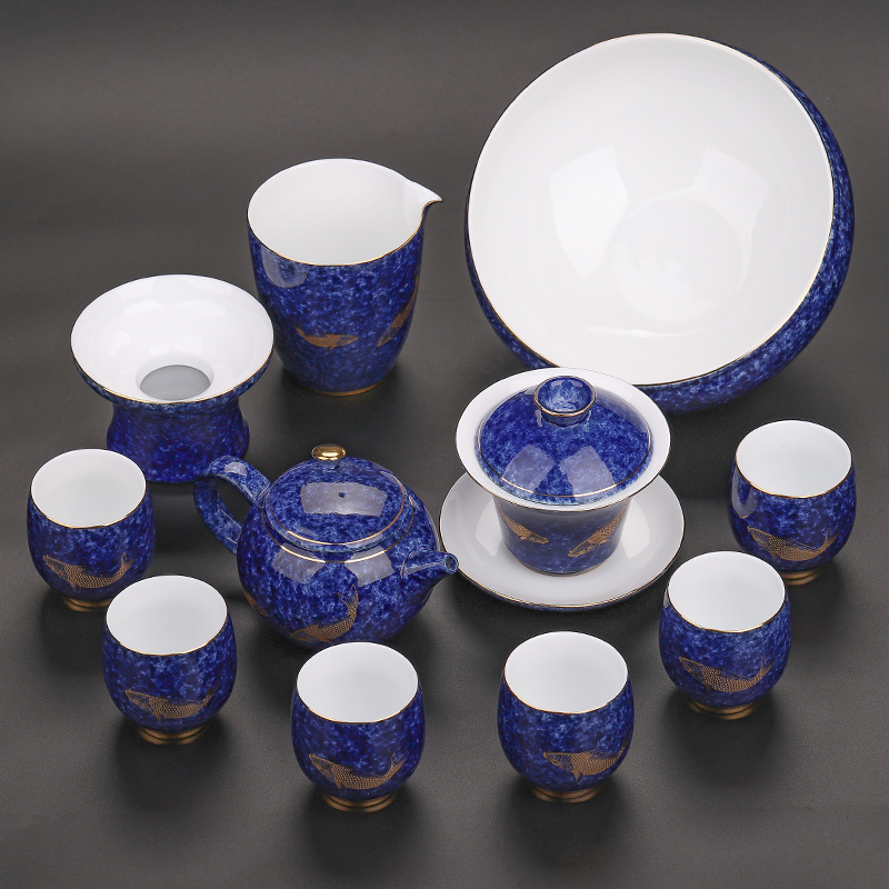 Koi household custom tea sets tea gift box brocade carp ceramic tea sets kung fu tea set ideas