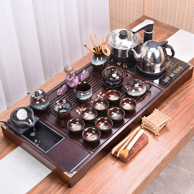 Kung fu tea set home your up ceramic teapot four unity modern electric furnace solid wood tea tray