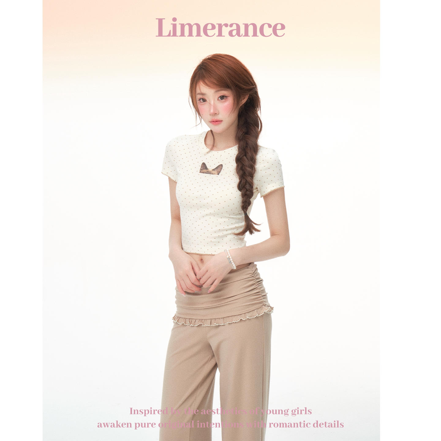 Limerance フリル ドット ストレート 半袖 セットアップ