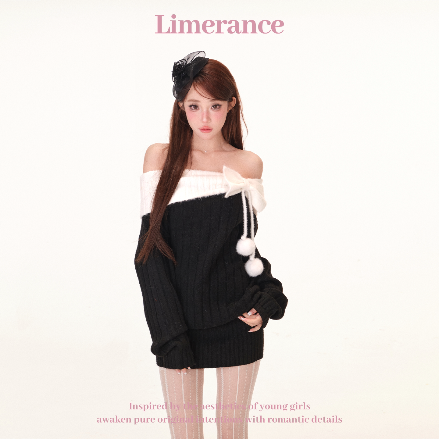 Limerance リボン オフショルダー ニットワンピース