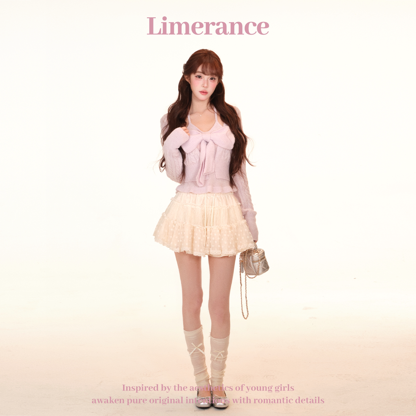 Limerance リボン レース ドット 重ね着風 セットアップ