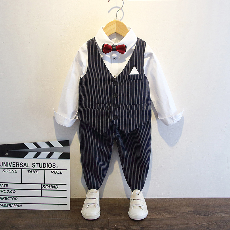 Children's suits suit boy handsome qi Yinglun baby's birthday little western suit plus suede host flower boy gown for spring and autumn