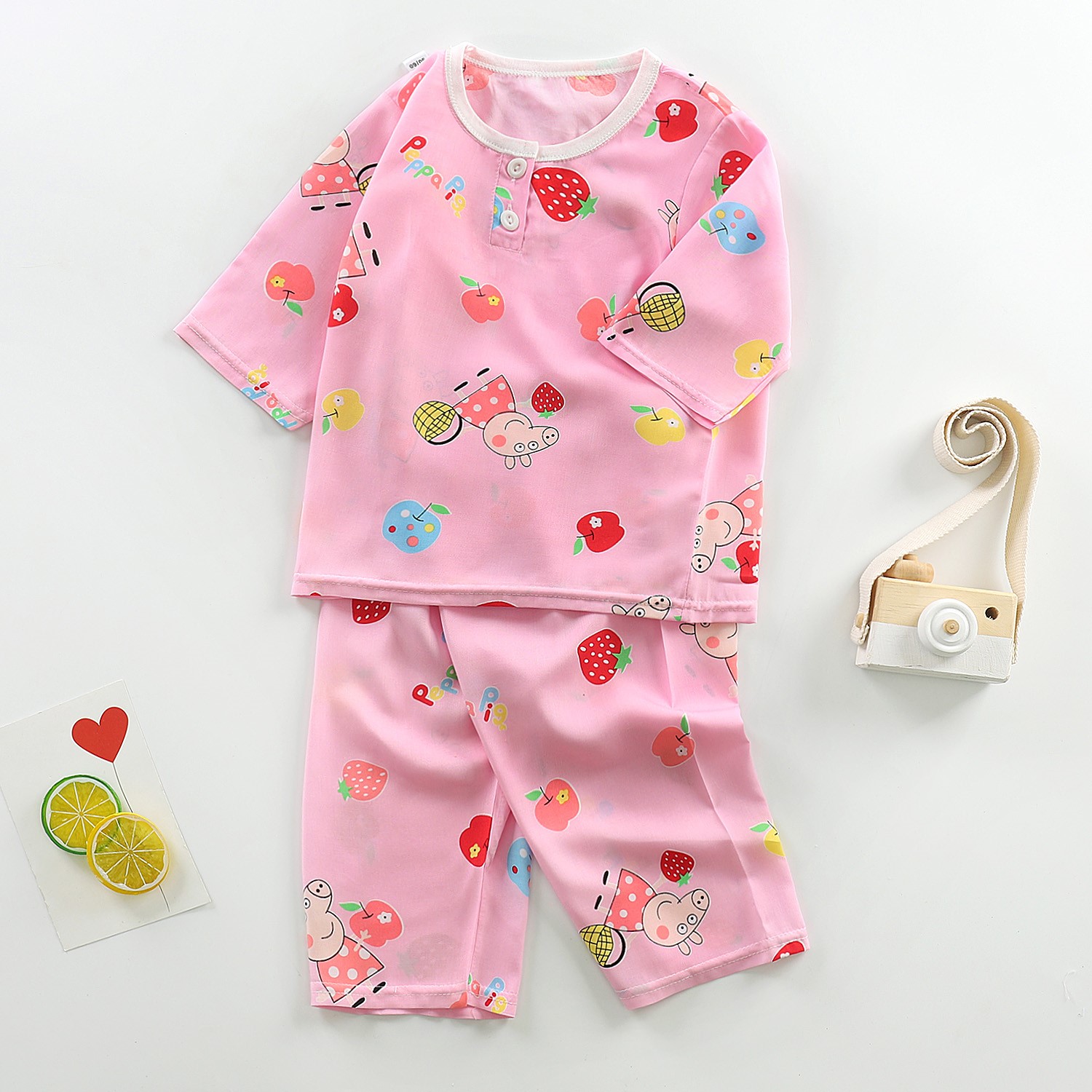 lụa Orbao trẻ em vest cô gái mùa hè mỏng bé bông lụa pajama trẻ em không tay quần áo nhà ngắn.