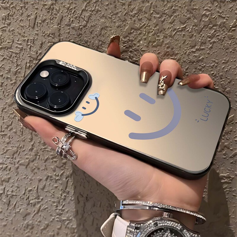 Line Art Lucky Smiley Face Case for Apple 15, iPhone 14 Pro Max Women's 13 Pro New Model 12 Matte Laser 11 Protective Case X/Xs Anti-Drop Xr Full Coverage 8 Plus Premium 7P Simple
