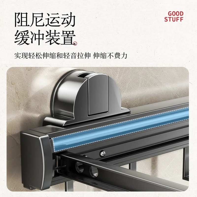 Space Aluminum Storage Rack with Damping and Automatic Retraction for Bathroom, Toilet Towel Rack, Folding Rack