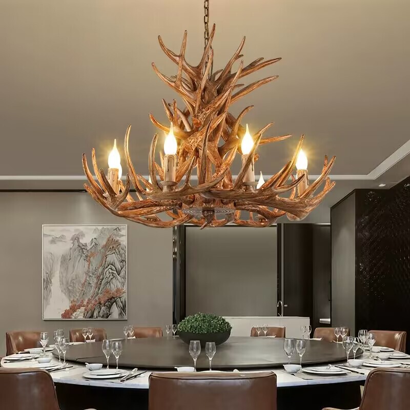 American Retro Antler Lamp Chandelier, Creative and Personalized Industrial Style Restaurant Lighting, European Art Pastoral Style Living Room Lamp