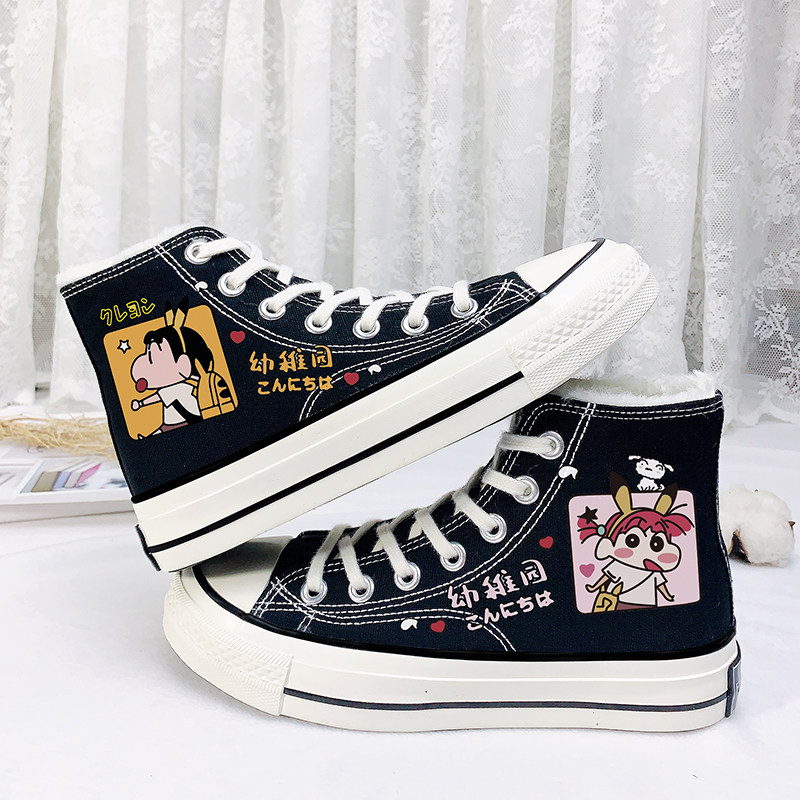 Winter velvet crayon Xiaoxin 2022 new co-branded canvas shoes women's shoes high-top couple graffiti explosive board shoes