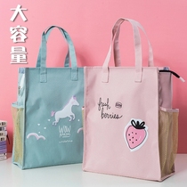 Pupils for junior high school students with a large capacity of children's cartoon canvas handbag cute art bag grid red and Korean version handbag multifunctional kit book collection bag