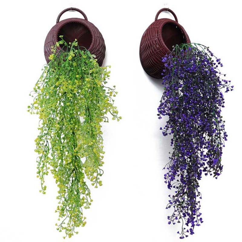 Simulation plant wall hanging home green plant wall decoration plastic rattan wall hanging hanging basket flower background green leaves hanging