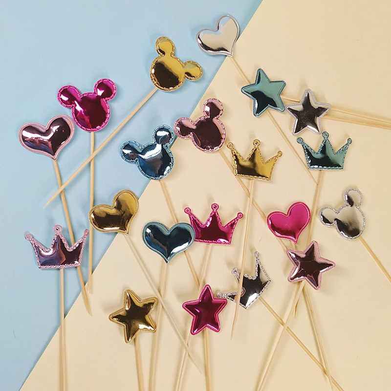 Stars Birthday Cake Decoration PU Leather Small Stars Crown Mic accessories Inserted Nets Red Baking Gameplay Dress-Taobao