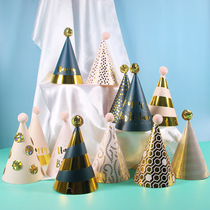 Children Birthday Blue Hat Subnet Red Pet Birthday Hat Bronzing Gold Stripe Party Mulball Baby Boys birthday boy