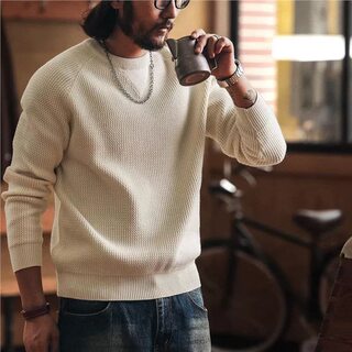 格蓝鹿高端美式重磅7针粗线男士毛衣秋冬新款慵懒风针织打底衫男