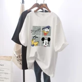 Длинная футболка с коротким рукавом, хлопковая белая цветная летняя одежда, средней длины, оверсайз, в корейском стиле, большой размер