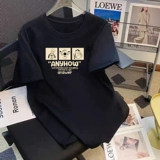 Короткая хлопковая летняя футболка, круглый воротник, оверсайз, в корейском стиле