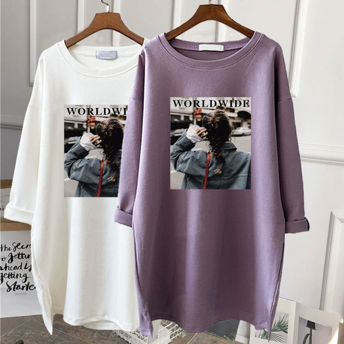 Tide, хлопковый длинный осенний приятный телу лонгслив, средней длины, большой размер, в корейском стиле