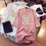 Длинная футболка с коротким рукавом, весенняя хлопковая тонкая летняя одежда, средней длины, оверсайз, 2025 года