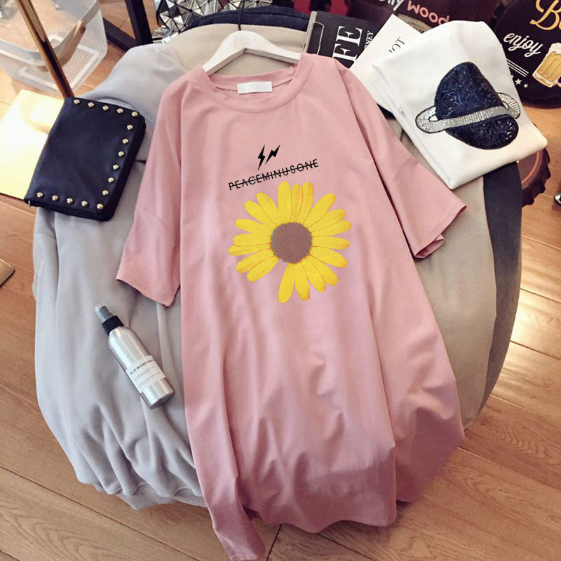 Pure cotton short sleeves Ocean dress Women's summer medium long version blouse T-shirt large size women's dress fat mm loose Korean version Chains new