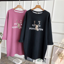 Pure cotton long-sleeved t-shirt womens top medium-long loose large size Korean version of the tide ins base shirt autumn and winter velvet thickened