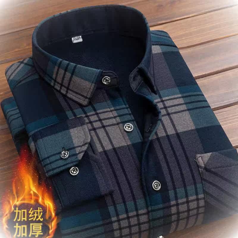(Regular plus velvet) new autumn and winter warm shirt plus velvet thickened men's plaid shirt casual large size