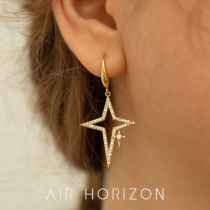 AIR-HORIZON four-pointed star earrings female niche drop earrings temperament advanced atmosphere super sparkle diamond-set star earrings