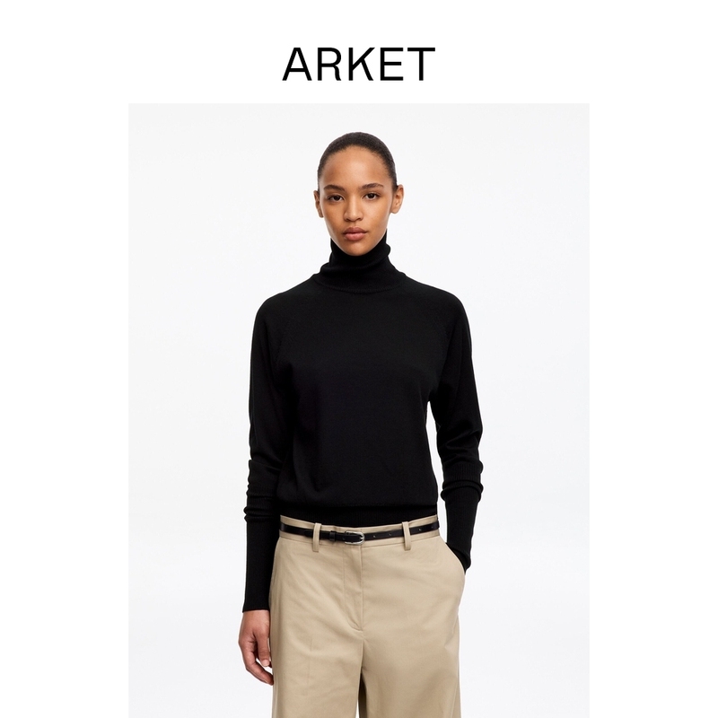 Arket Women's Wool Ribbed Turtleneck Knitwear Black Winter New Style 1305268001 Arket Women's Wool Ribbed Turtleneck Knitwear Black Winter New Style 1305268001