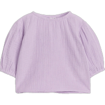 ARKET Newborn Cotton Puff Sleeve Round Neck Top Lilac Purple 2024 Summer New Style 1225369003