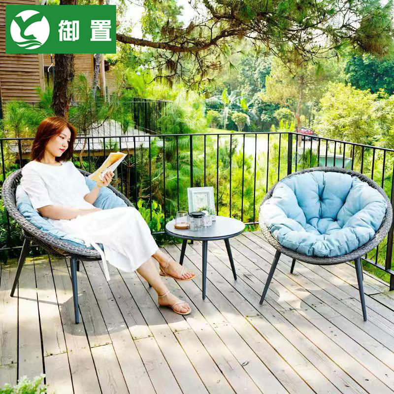Balcony small table and chairs Three sets Nordic minimalist modern net red rattan chair tea table single balcony bamboo rattan chair leaning back chair