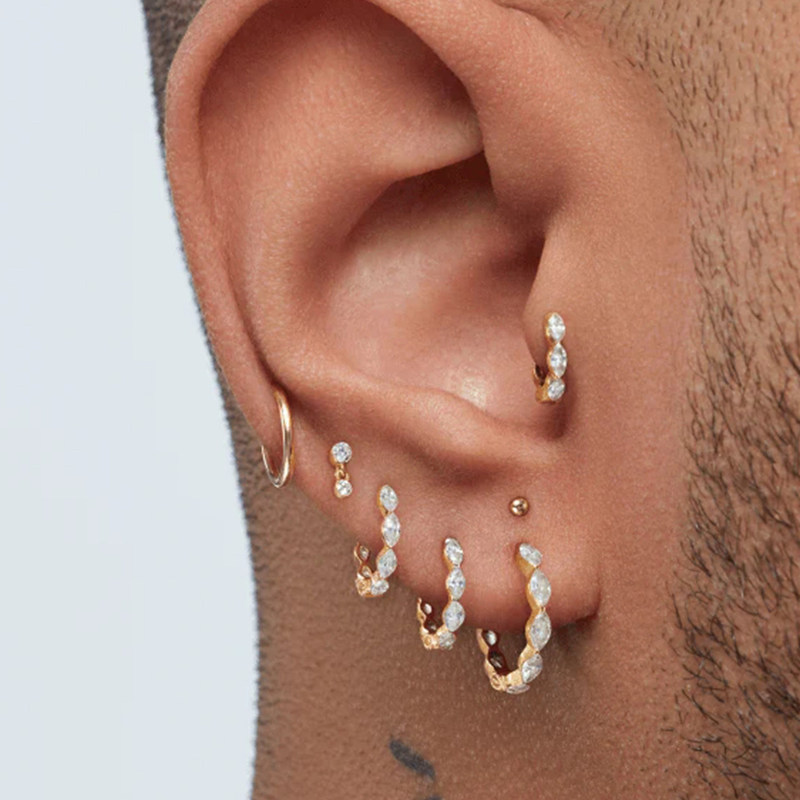 18K Gold Lab-Grown Marquise Diamond Hoop Earrings, Fully Encrusted with Diamonds, High-End Ear Cuff Earrings, Sophisticated and Elegant Ear Jewelry