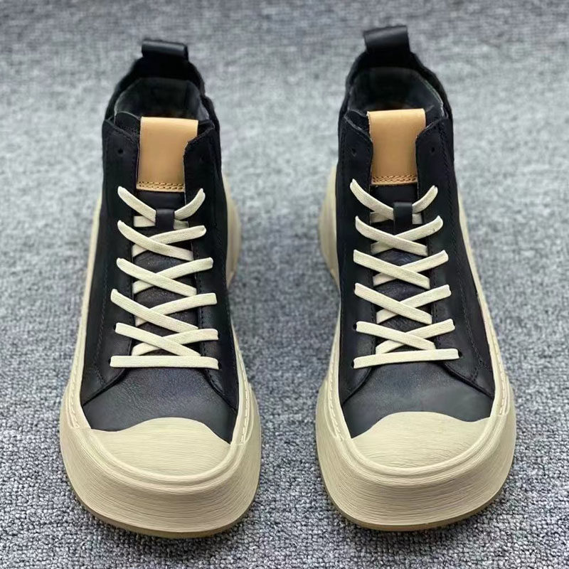 Business Casual Bull Leather Board Shoes Men 2021 Winter high cylinder Han version lacing low heel warm pure color 100 lap abrasion resistant