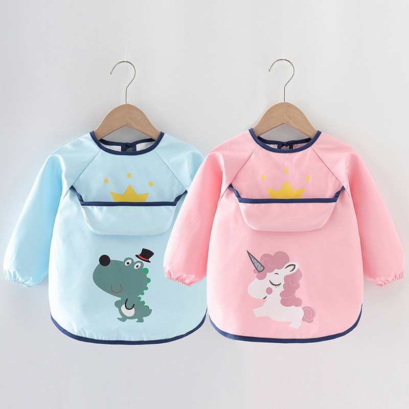 Baby Hood Clothes Children Long Sleeve Protective Clothing Apron Baby Eating Surrounding Pocket Waterproof Anti-Dirty Bib Clothes Autumn Winter Anti-Wear-Taobao