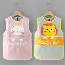 Summer baby eating jacket Waterproof bib anti-dirty baby childrens painting apron sleeveless summer rice pocket anti-dressing