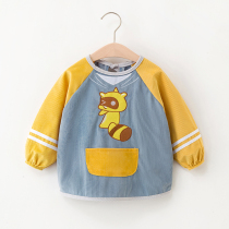 Baby blouse childrens eating bib baby waterproof and dirt-proof long-sleeved autumn and winter down jacket rice pocket childrens anti-dressing