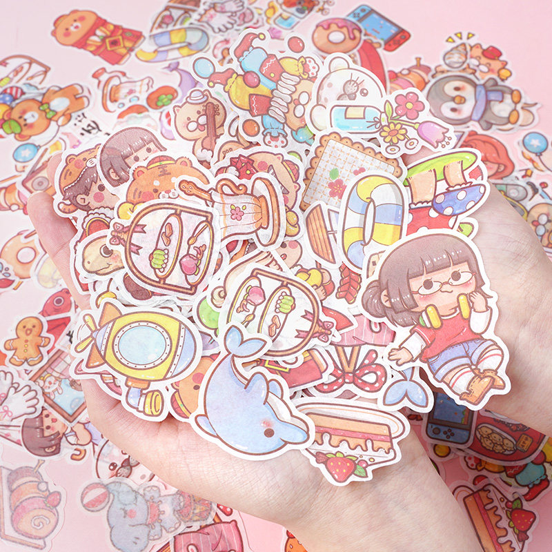 Small hemp potato hand ledger paper bag suit water glass adhesive decoration small pattern cane ins wind high face value girl hearts cartoon children cute girl hands account material bag and paper mobile phone protection shell paste