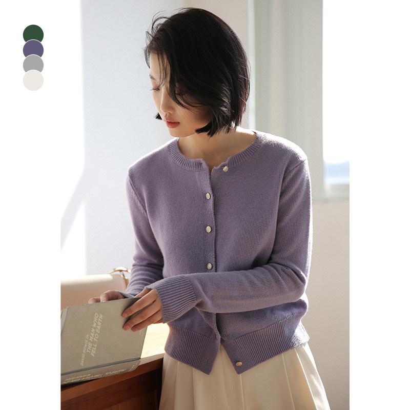 Butterfly River wool knitted sweatshirt jacket woman 2022 spring round collar small scents sweater sweatshirt shorts blouses green