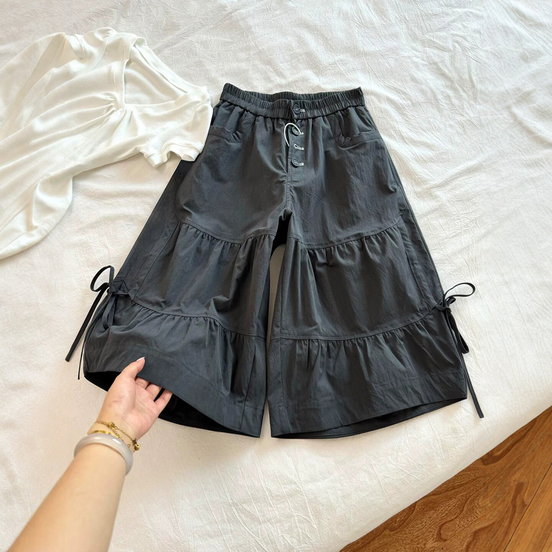 Designed Pleated Workwear Wide-Leg Cropped Pants for Women, New Autumn Style, Plus Size, Loose Fit, Slimming Drawstring Casual Pants