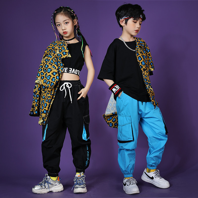 Children's hip-hop trend suit female hip-hop trendy clothing BAO WEN navel top trousers jazz dance jazz costumes