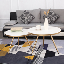  Nordic round coffee table Modern simple small apartment living room Marble mini white rock board small round coffee table combination