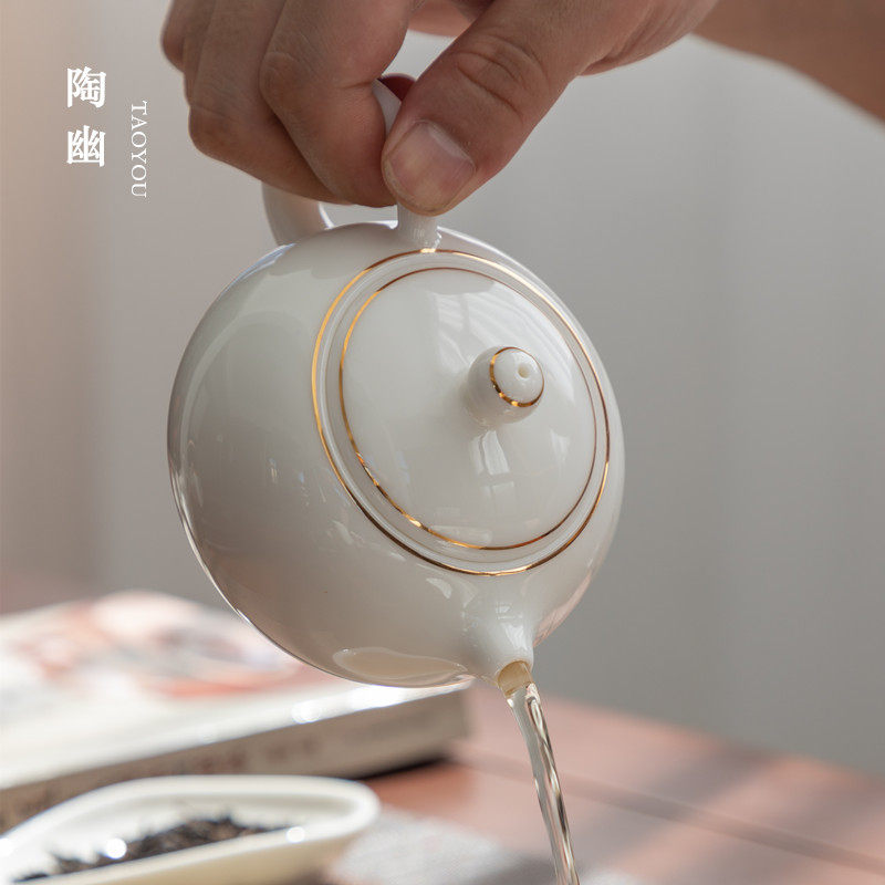 Dehua White Porcelain Xishi Pot Ceramic Teapot Kung Fu Tea Set Household Handmade Sheep Fat Jade Small Teapot with Filter Single Pot