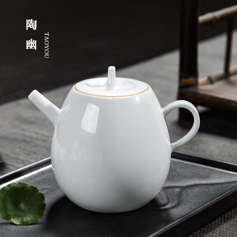 Taoyou Ceramic Kung Fu Tea Set Sweet White Porcelain Teapot Tea Maker Handmade Xishi Pot Household Light Luxury Simple Single Teapot