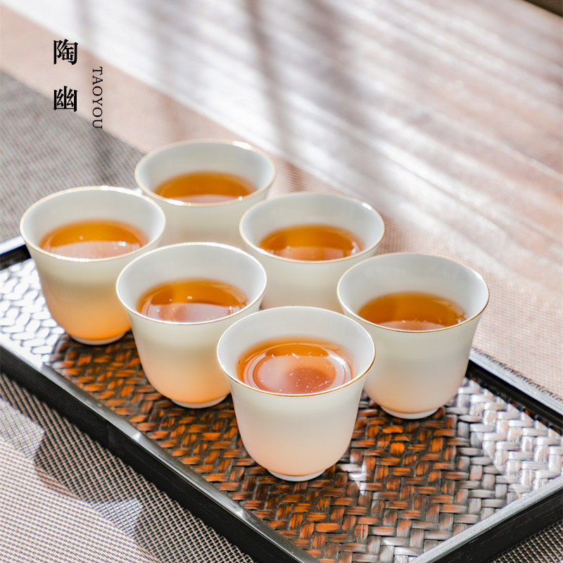 Tao You Kung Fu Tea Cup Single Cup Tea Cup Tea Set Ceramic Master Cup Suet White Jade Porcelain Household Tea Bowl Small Tea Cup