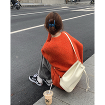 White water womens blue pullover sweater womens spring and Autumn new lazy wind loose foreign style wear thickened round neck top