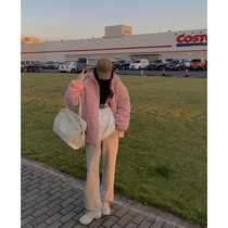 White water womens lamb wool stand-up collar coat Womens spring and autumn lazy wind warm loose wear thickened padded jacket