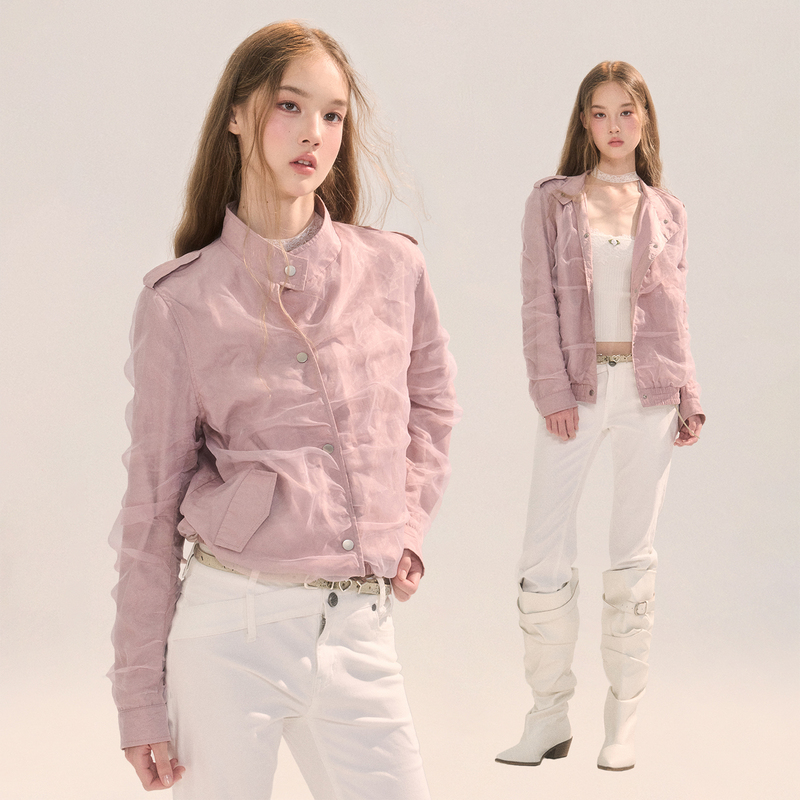 【8.20 New Product】Wooha 2026 Early Autumn New Casual Gauze-Like Oversized Pink Jacket for Women 【8.20 New Product】Wooha 2026 Early Autumn New Casual Gauze-Like Oversized Pink Jacket for Women