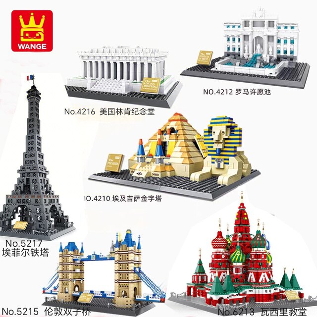 Wanger's world-famous landmark building model pyramid assembly London Twin Bridges building blocks Eiffel Tower