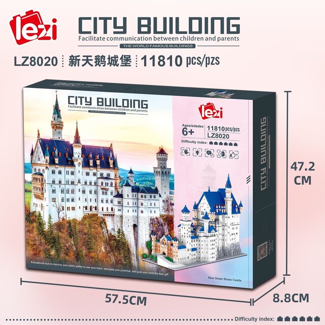 Lz8020 Zhegao Giant New Swan Lake Castle Building Blocks 2025 New Model Level 10 Hell Difficulty Toy