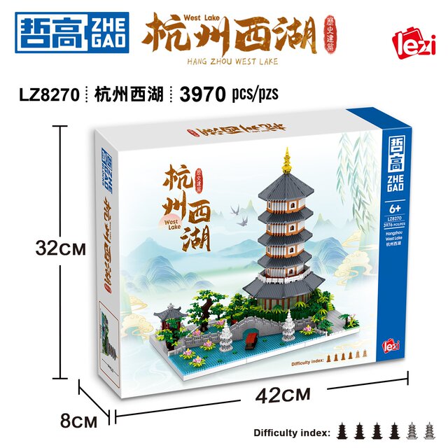 Zhegao LZ8270 Hangzhou West Lake Building Block Construction Tiny Particle Assembly China Forbidden City Adult High Difficulty Large