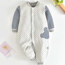 Baby jumpsuit cotton sandwich warm thickened spring ha clothes 1 year old 3 months autumn newborn clothes baby climbing clothes