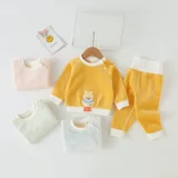 Детский утепленный осенний демисезонный раздельный удерживающий тепло милый комплект, высокая талия